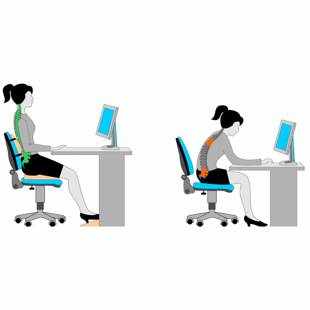 illustration showing wrong and correct sitting posture